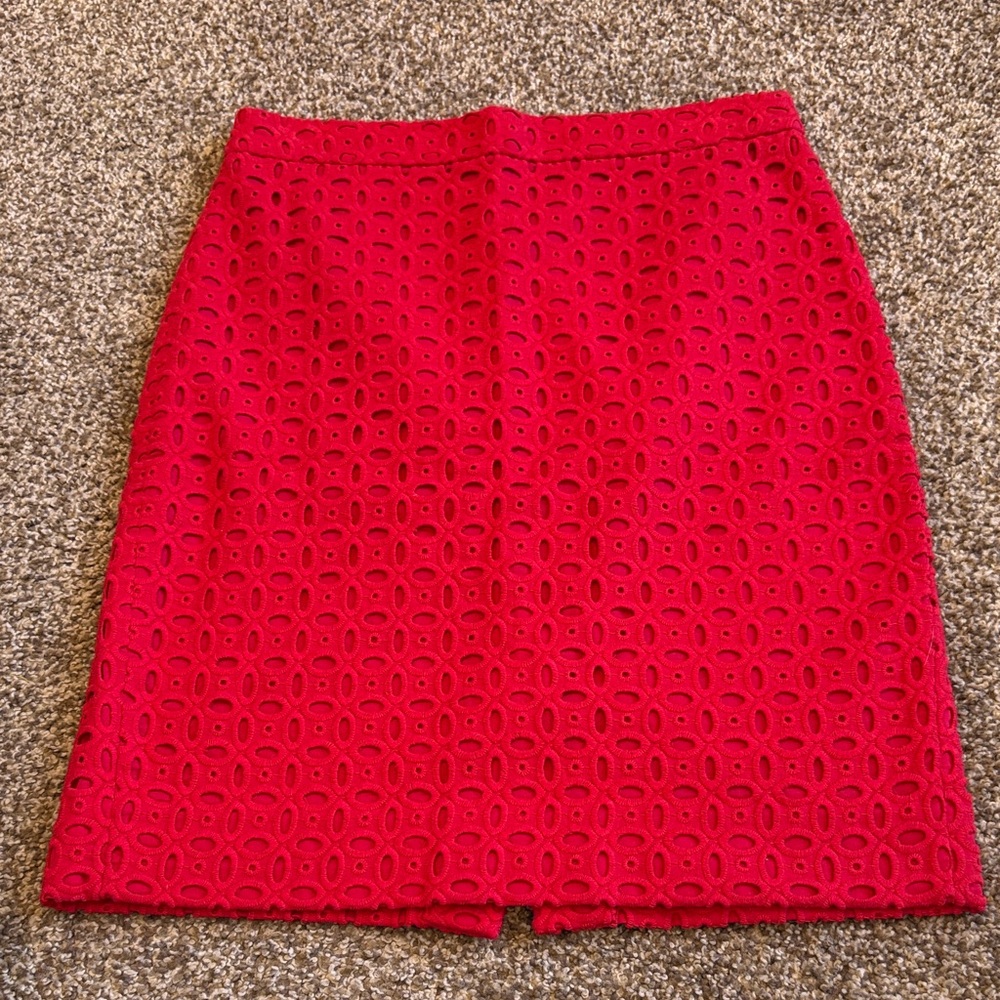 J crew Red Eyelet Pencil Skirt